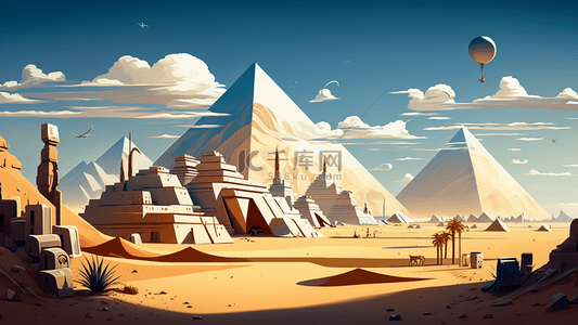 沙漠城市金字塔建筑插画背景