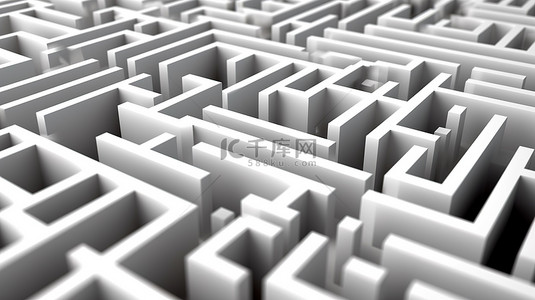 白色背景创意横幅设计上的 3D 迷宫插图