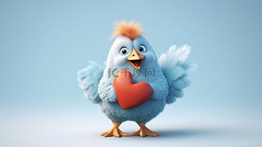 动物的拥抱背景图片_搞笑 3D 鸡卡通拥抱一颗心