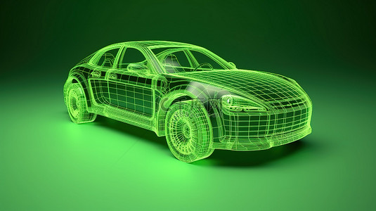 绿色环保能源背景图片_绿色汽车概念轮廓的生态友好运输 3D 渲染
