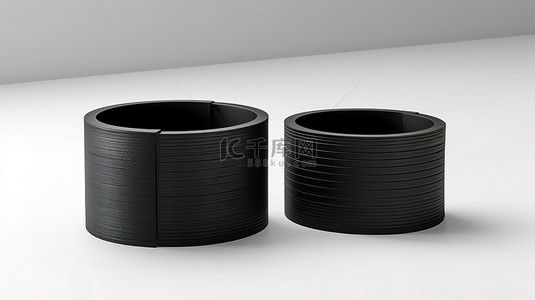 黑色腕带的 3D 渲染，在纸质材料上具有正面和背面视图