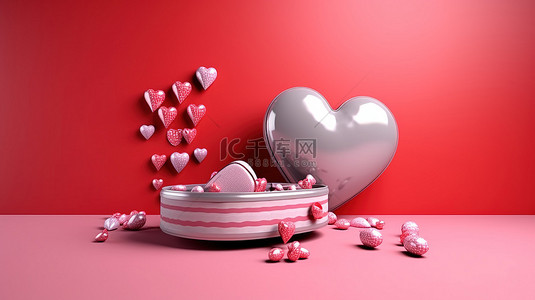 情人节玫瑰金背景图片_抽象情人节爱情背景的 3D 渲染概念设计