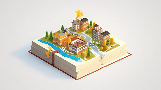 白色背景上的等距教育设计现代平面 3D 书
