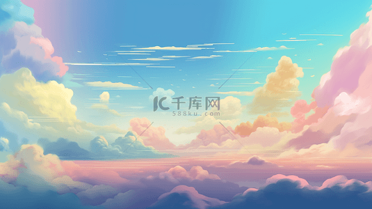 云朵漂浮背景背景图片_彩色的云朵创意装饰天空插画简单背景