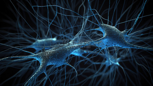 脑医疗背景图片_3d 渲染传输信号中的蓝色神经系统