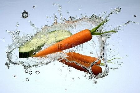 胡萝卜和黄瓜溅入水中