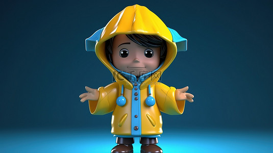 儿童服装详情页背景图片_穿着雨天服装的卡通儿童的俏皮 3D 插图