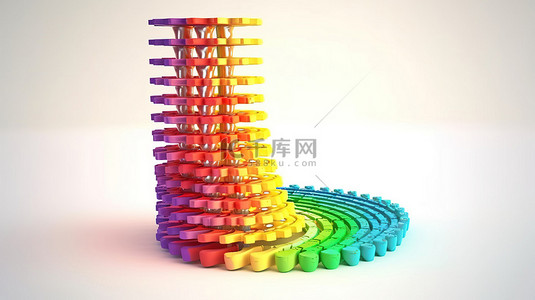 使用 3D 渲染创建的白色背景上的彩虹色脊柱