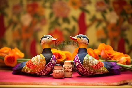 中式婚礼背景图片_中式婚礼2只鸭子