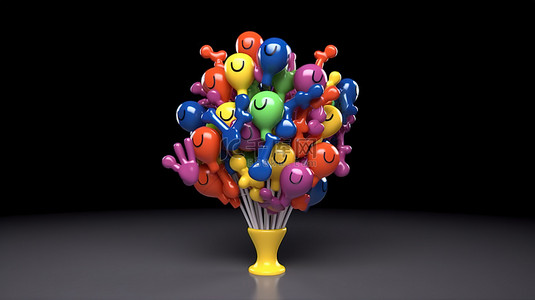 3D 彩色气球中的 Facebook 表情符号，竖起大拇指象征社交媒体互动