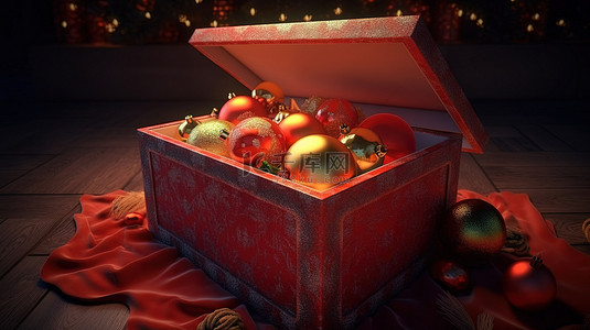 节日惊喜 3d 渲染的圣诞礼品盒
