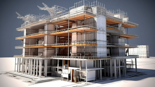 建筑工地施工背景图片_建筑工地的蓝图和 3d 渲染
