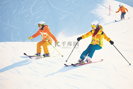 人们在斜坡上滑雪