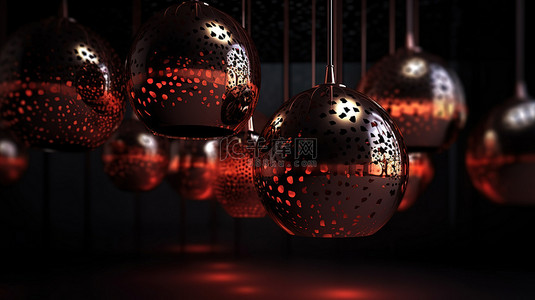 发光金线背景图片_3d 渲染中的发光吊灯和闪闪发光的金属球体