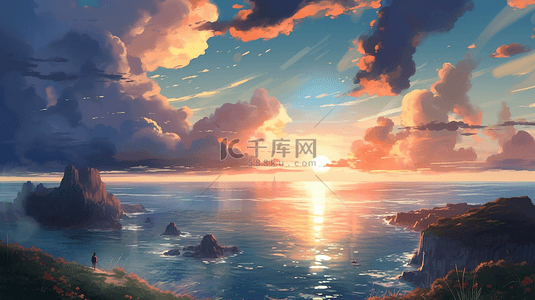 创意天空背景图片_海上岛屿晴天云朵天空背景