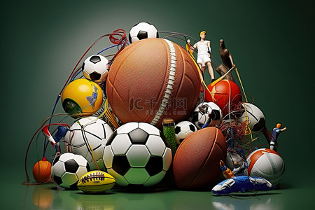 球类运动背景图片_一组球类运动，包括网球足球足球篮球和板球