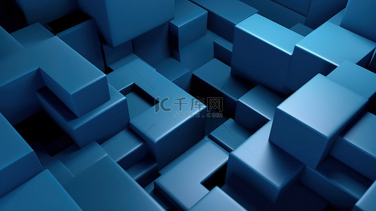 原始风格 3d 渲染中的简约蓝色几何抽象背景