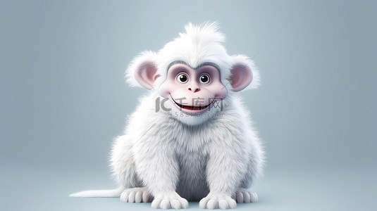 猴子下山背景图片_有趣的白猴 3D 插图