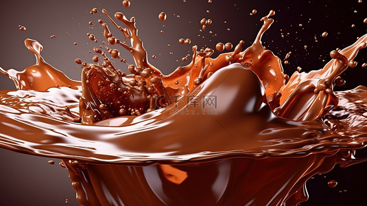 液体巧克力背景图片_溅棕色巧克力的 3d 渲染背景