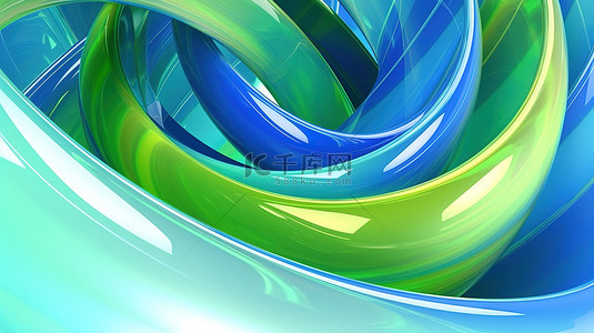 多彩字背景图片_蓝色和绿色的螺旋色调 3D 渲染抽象插图