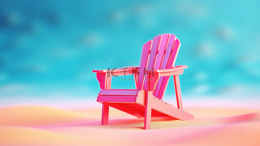 彩色背景的 3D 插图，配有粉红色沙滩椅，完美的暑假氛围，有充足的复制空间
