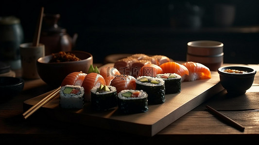 日本料理美食背景图片_寿司料理餐饮背景
