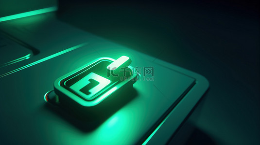带鼠标光标手的绿色退出按钮的 3D 插图