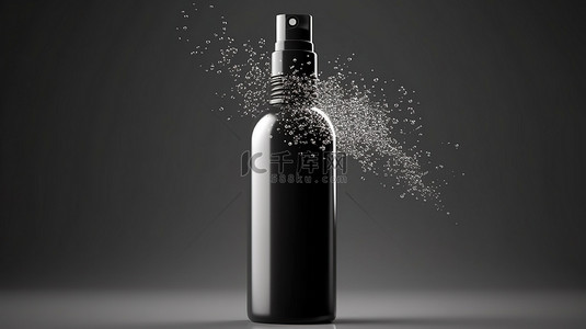 黑色塑料瓶上白色喷雾的 3D 渲染插图