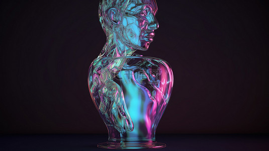 玻璃雕塑花瓶未来外壳和网络形式的虚拟现实渲染
