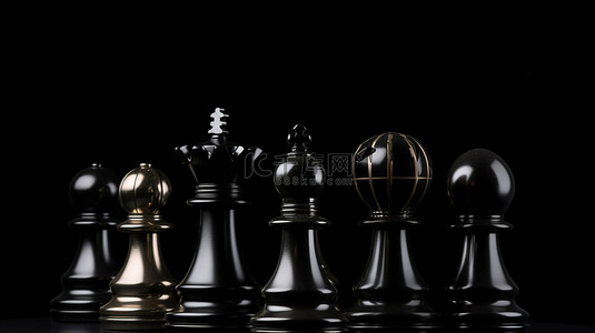 挑战黑色背景图片_黑色背景下 3D 渲染中说明的国际象棋领导概念
