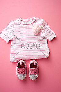 拖鞋背景背景图片_粉红色 T 恤，粉红色背景照片上有可爱的红色拖鞋