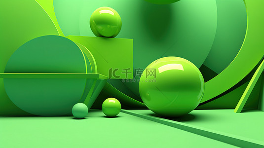 不可能形状背景图片_具有 3D 渲染形状的亮绿色背景
