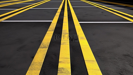 石头路面背景图片_带有黄线的 3d 渲染沥青路面的鸟瞰图