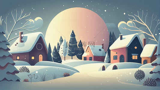 冬季雪景房屋插画背景