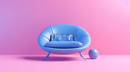 蓝色为背景背景图片_蓝色皮革椭圆形现代双色调休闲椅，以 3D 渲染的粉红色背景为背景