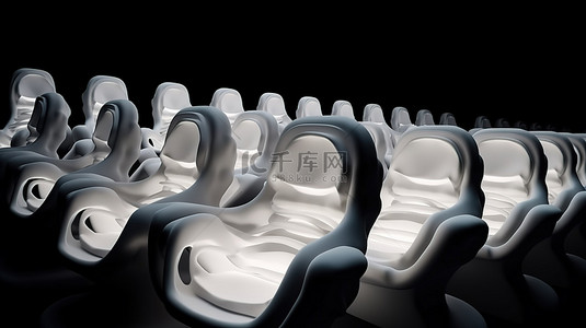 电影院中的白色卡通软椅令人惊叹的 3D 渲染