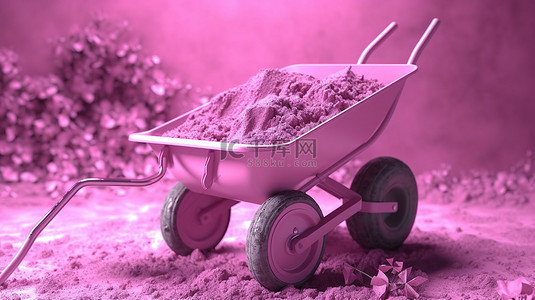 用于园艺和建筑的粉色独轮车时尚的 3D 渲染