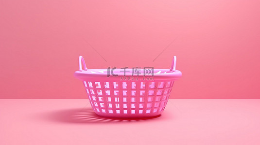 水果消消乐页面背景图片_带有空购物篮的粉红色背景的 3D 渲染