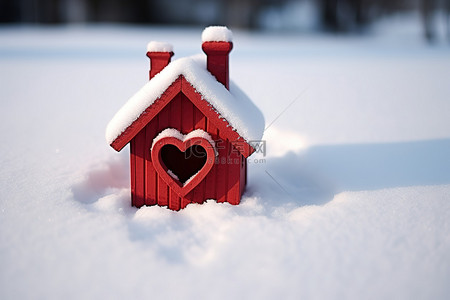 鸟屋背景图片_心上的鸟屋和雪中的红房子