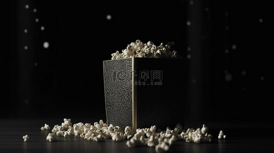 悬浮的单色金色爆米花盒电影小吃概念的 3D 渲染