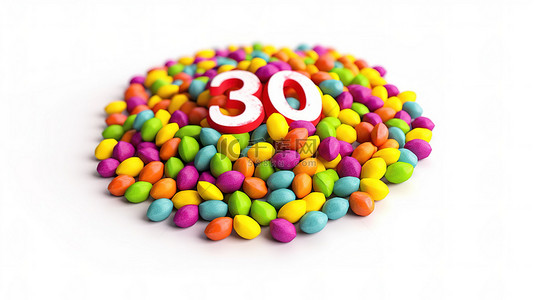 英文字母背景图片_喜庆彩虹彩色糖果 30k 喜欢并在白色背景上隔离的 3D 插图