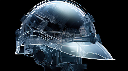 X 射线安全头盔的孤立黑色背景 3D 渲染