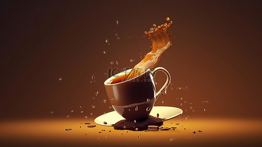 咖啡饮料杯背景图片_咖啡饮品热饮溢出