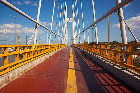 都市大桥背景图片_白天显示一座带有红线的桥梁