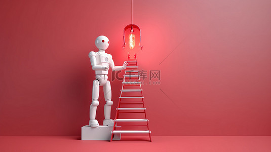 机器人上升红色梯子阐明创意概念