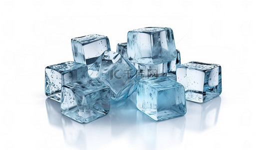 冰川冰块背景图片_在白色背景上隔离的一组冰块的 3D 渲染