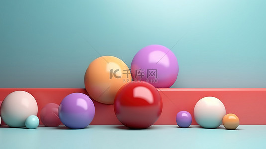动态柔和彩色抽象 3D 渲染中的软球体