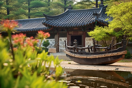 寒假旅行记背景图片_全州城堡花园的韩国贡多拉