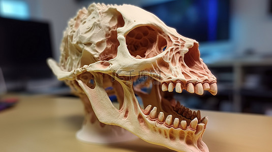 标签打印纸科技背景图片_恐龙头骨 3D 打印模型