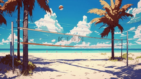 排球运动背景背景图片_夏天沙滩排球运动卡通背景